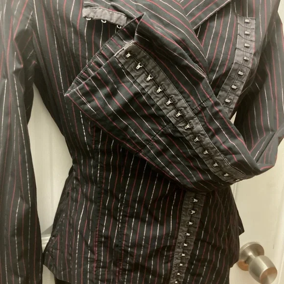 Vintage Le Chateau Black, Red & Silver Pinstriped Shirt - Picture 2 of 5